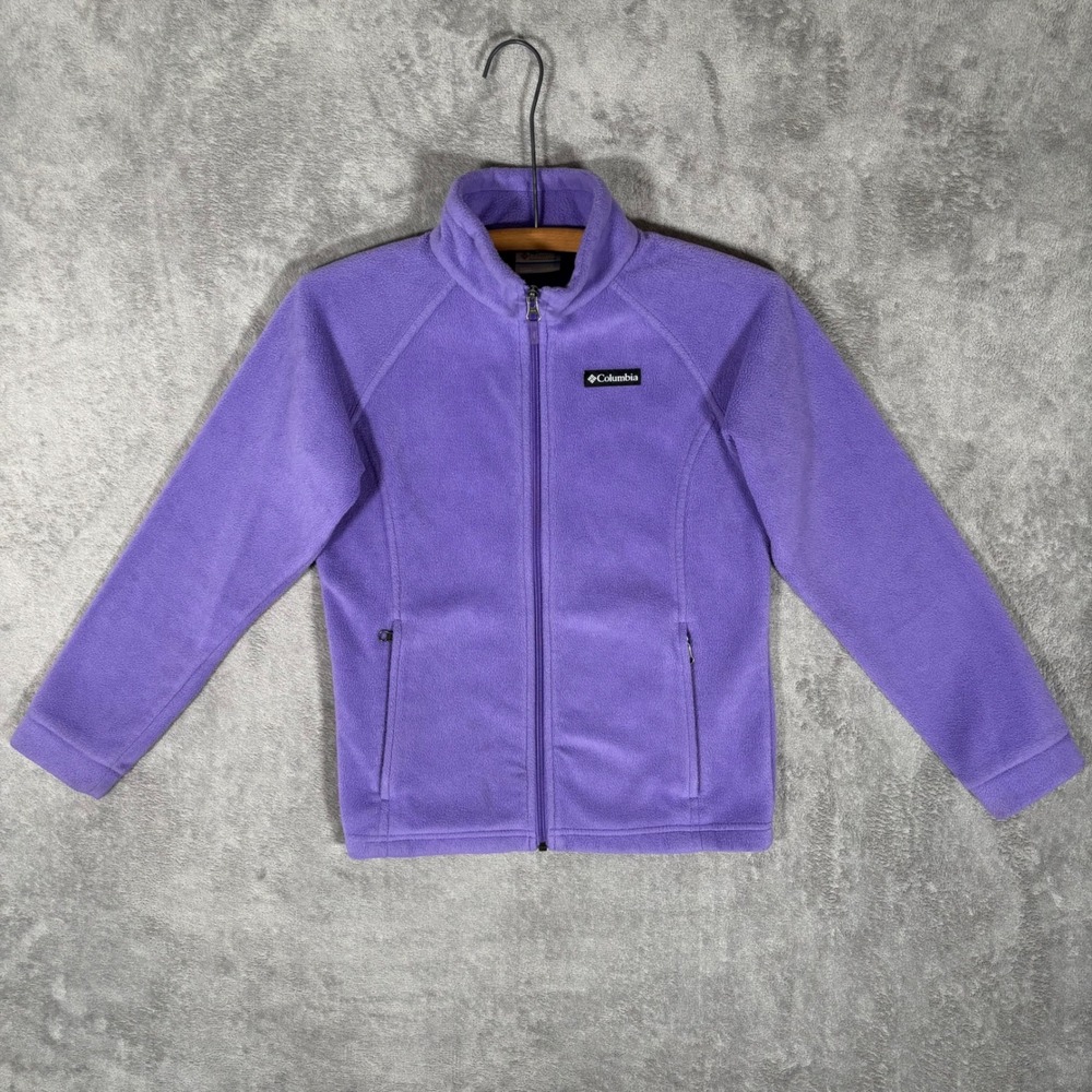 Columbia Girls Purple Full Zip Fleece Jacket Mock Neck WG6756 Size L Hiking Camp